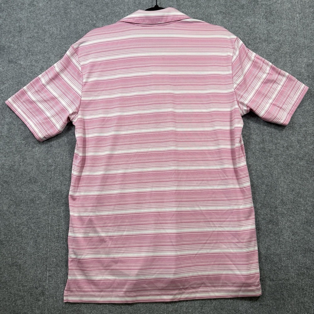 Adidas Golf Polo Shirt Mens Medium Pink White Striped Climalite Performance - Picture 7 of 7